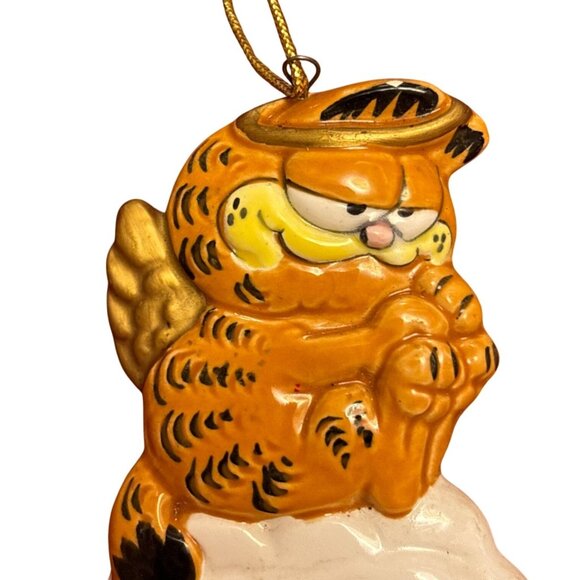 Garfield Ceramic Angel Ornament By Enesco 1982 Cartoon Character Hanging Decorat - Picture 3 of 3